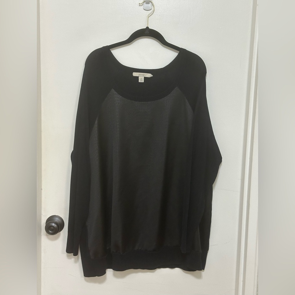 Sejour Women’s Crew Neck Sweater w/Faux Animal Skin Leather on Front